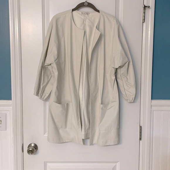 Zara Ivory Faux Leather 3/4 Sleeve jacket,w/open front and large pockets, size M - Picture 1 of 8